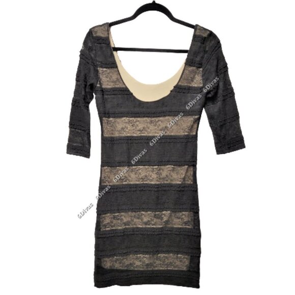 BLACK And Gold Coppery Lace Dress- Size M - Picture 3 of 11